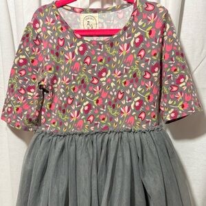 Taylor Joelle Gray & Pink Floral Tulle Dress